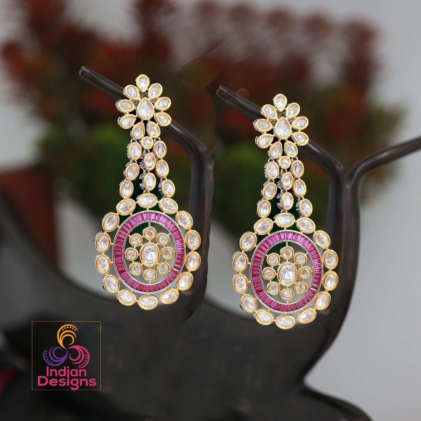 Handcrafted Emerald ruby Gold Tone Kundan Earrings – Femizen