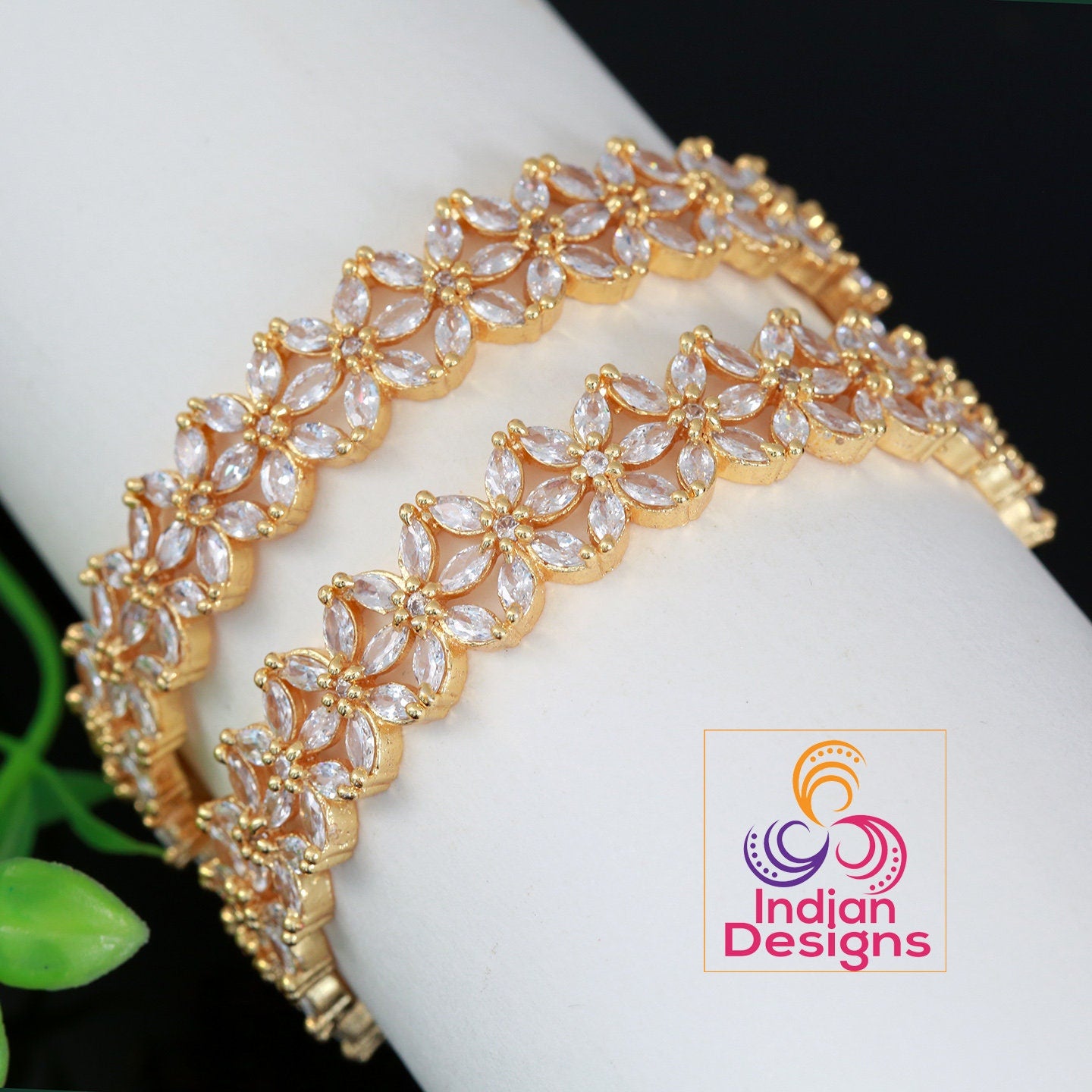 Buy Gold Plated Crystal Bangles Set Of 4 by Moh-Maya by Disha Khatri Online  at Aza Fashions.