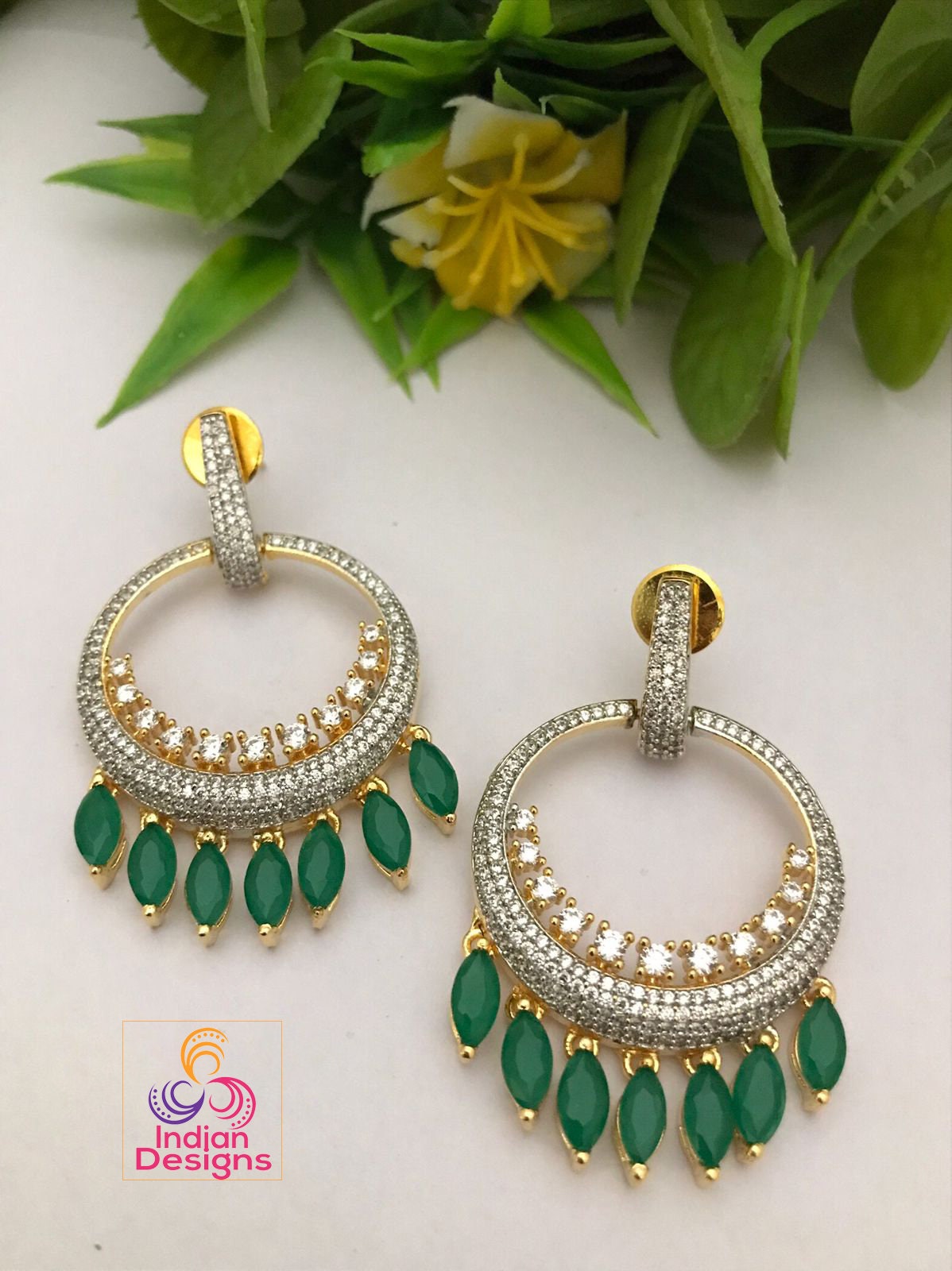 Buy ZENEME Silver-Plated Brass American Diamond Studded Lime Green Chandbali  Long Earrings for Women & Girls Online at Best Prices in India - JioMart.