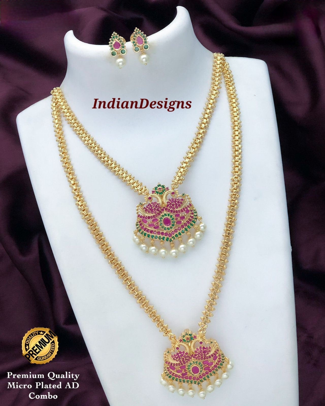 Indian 22K Gold Plated Wedding Fashionable Long Chain Necklace Earrings Set  ADA | eBay