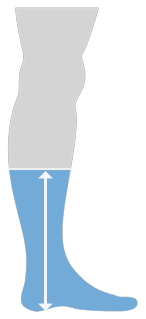 Рисунок, на котором изображен короткий носок Thinees, доходящий до середины икры на ноге