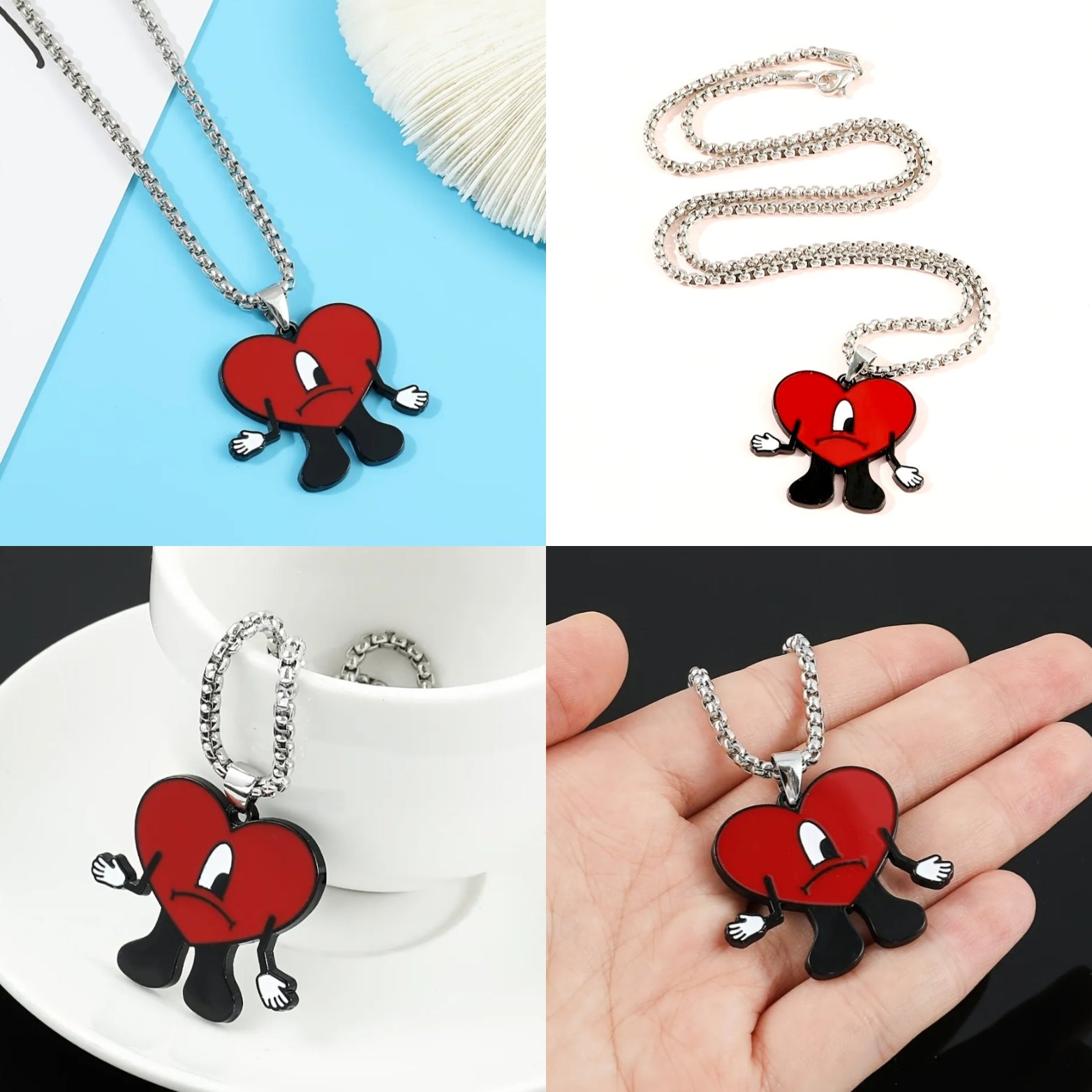 Hip Hop Rapper Bad Bunny Un Verano Sin Ti Necklace Enamel Red Sad Heart  Pendant Necklaces Keychains Jewelry
