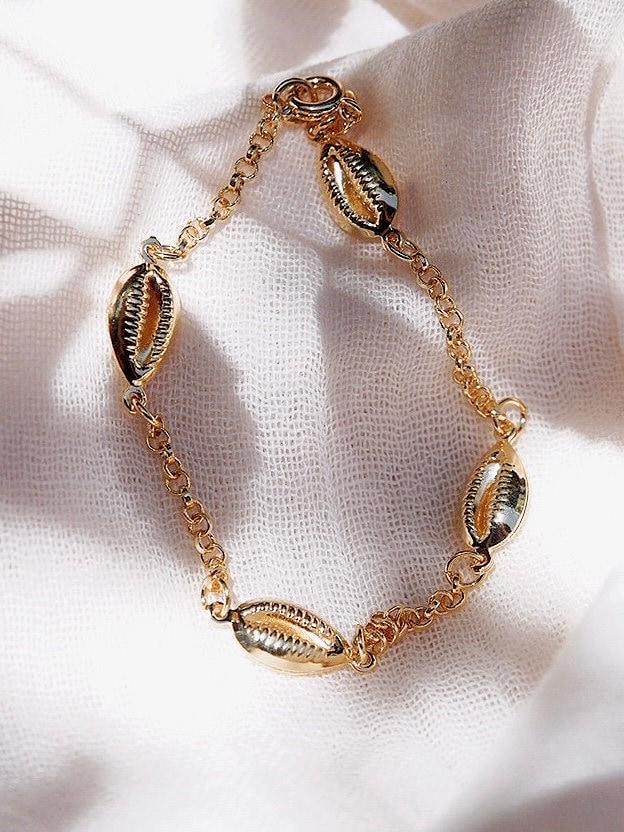 Gold Filled Cowrie Seashell Chain Bracelet - Kawai