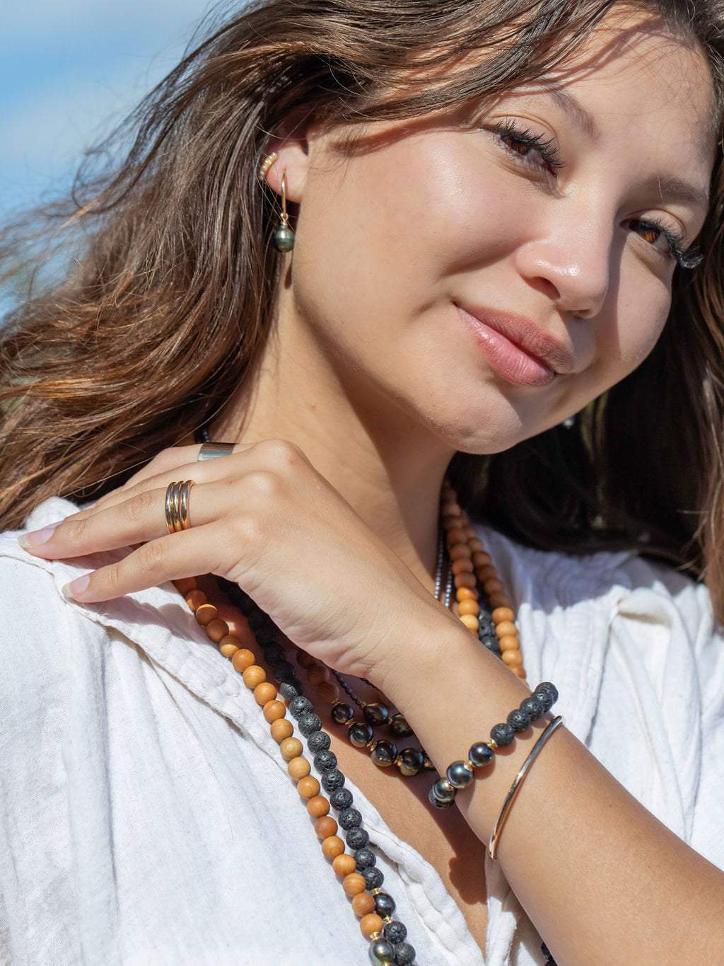 Triple Tahitian Pearl Bead Bracelet - Kalani