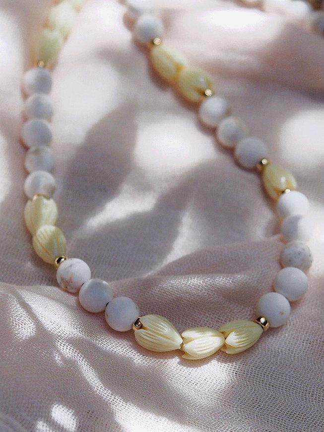 White Turquoise Pikake Flower Bead Necklace - Hakumele