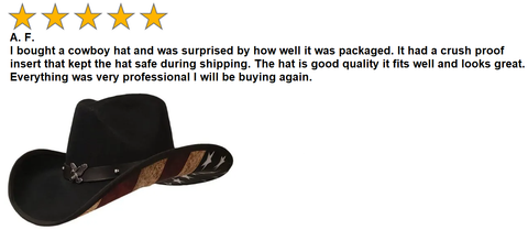 Five star review of one of our Western hats.