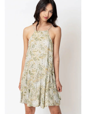 Halter Neck Floral Print Mini Dress - american honey