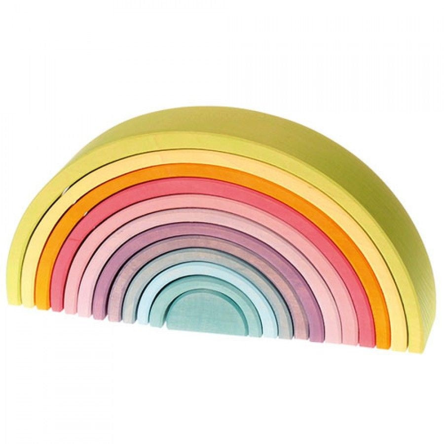 Grimm's - Houten Regenboog Pastel Stapelaar Groot (12-delig) 36 cm