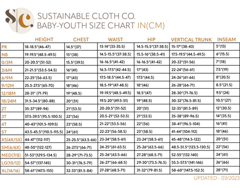 Size Charts – Sustainable Cloth Co