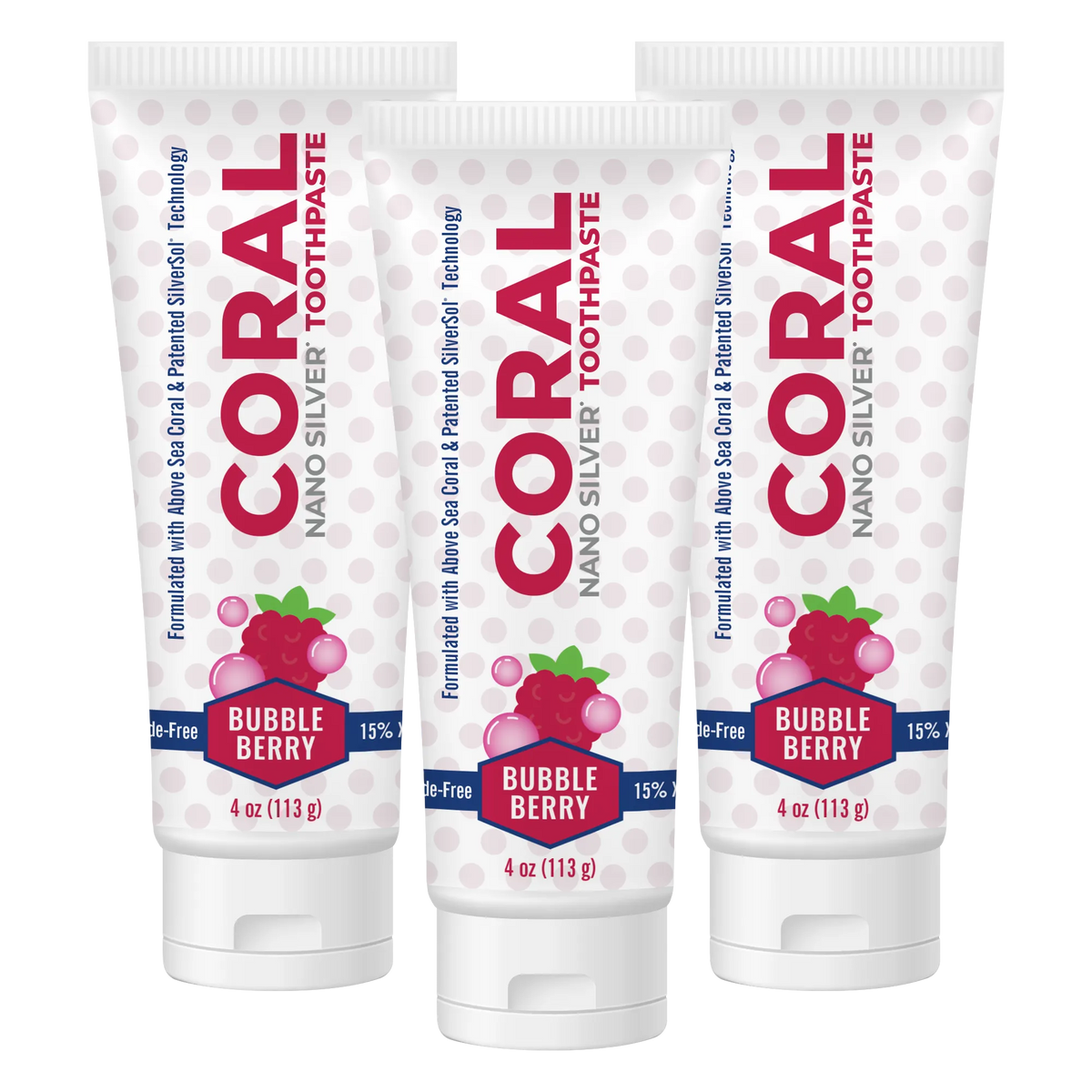 Coral Nano Silver Toothpaste Bubble Berry (4oz) 3 Tubes