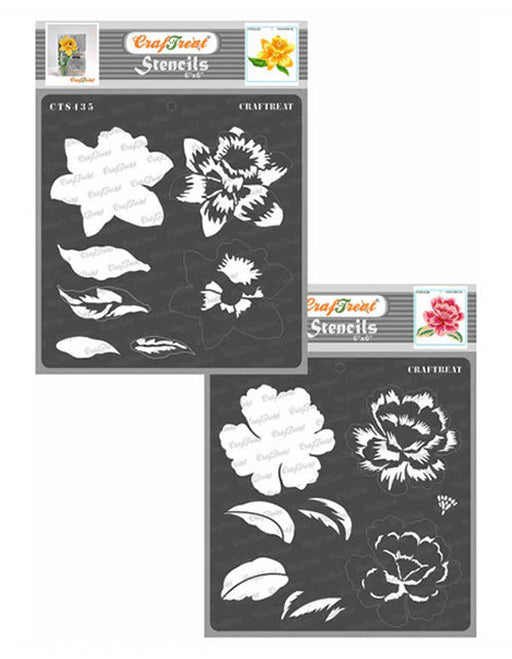 CrafTreat Lily Iris Daffodil and Bell Flower Stencils for Painting - 2 Pcs  - 6x6 Each 