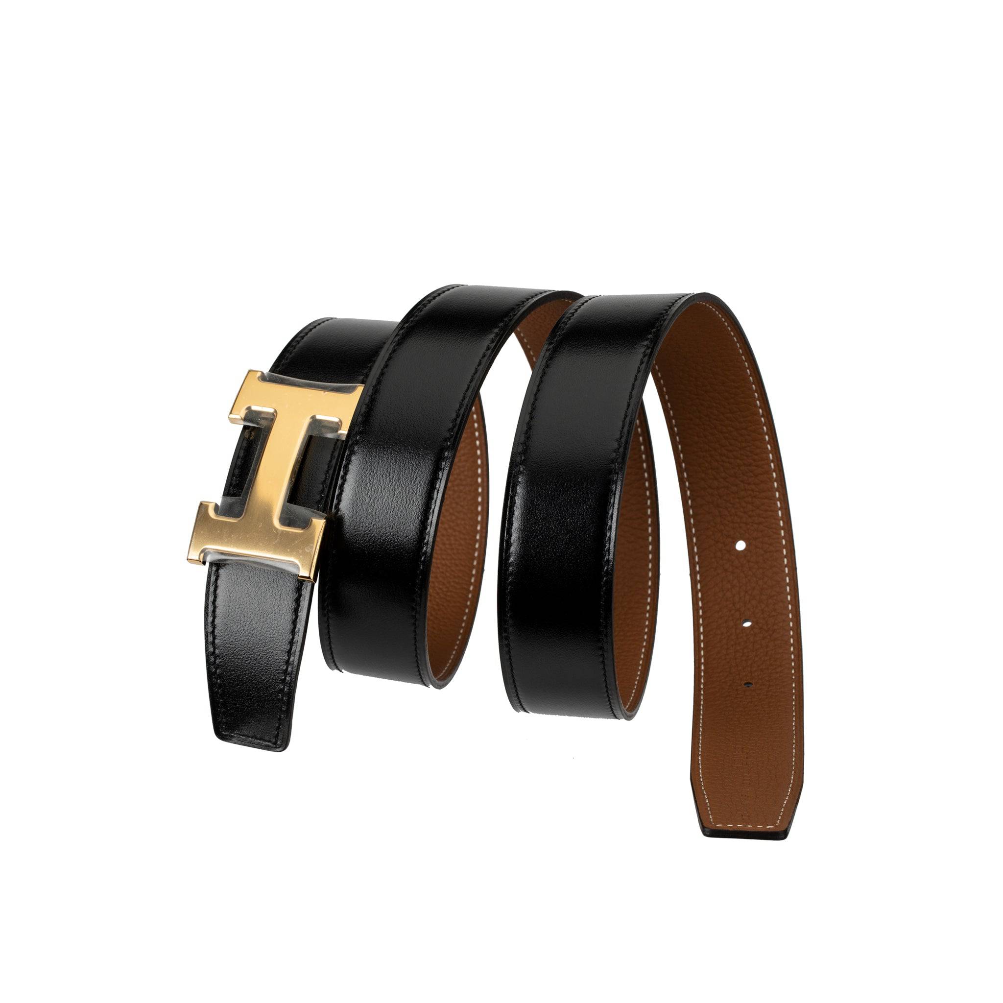 Hermes Pad Buckle 38MM Reversible Belt Togo Leather In Black/Gold