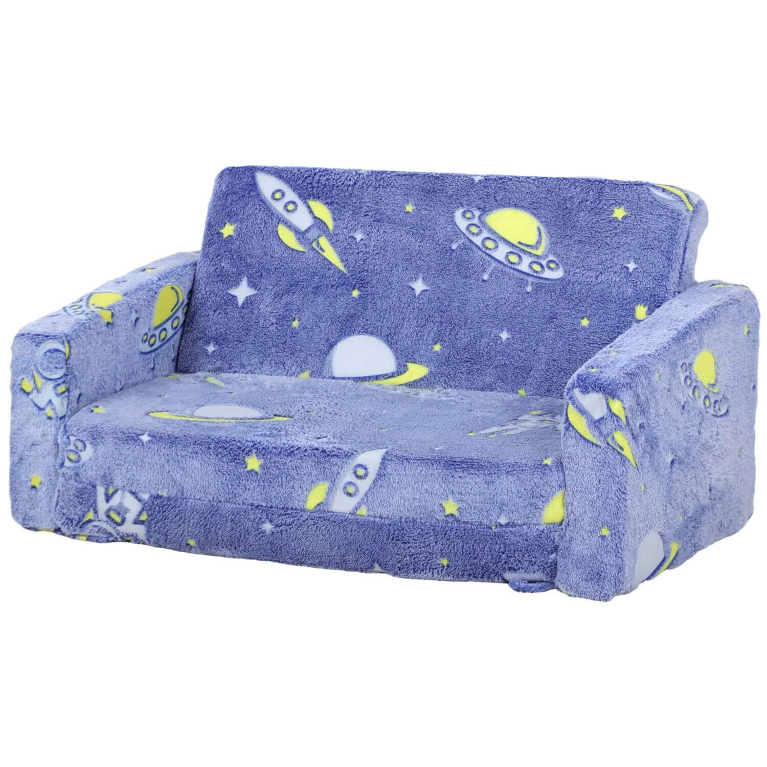 Blue Qaba Couch with a Washable Cover and a Captivating Glow in the Dark Space Pattern