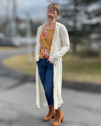 image of person wearing a cardigan