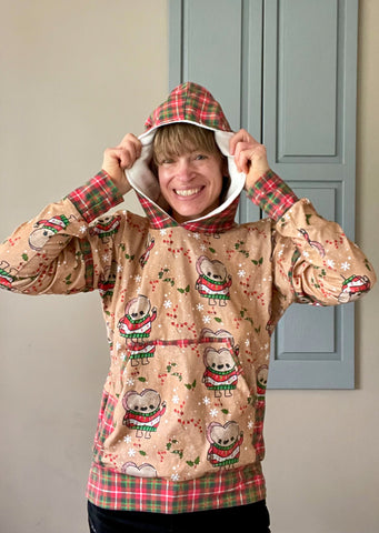 image of person wearing dolman hoodie gingerbread men