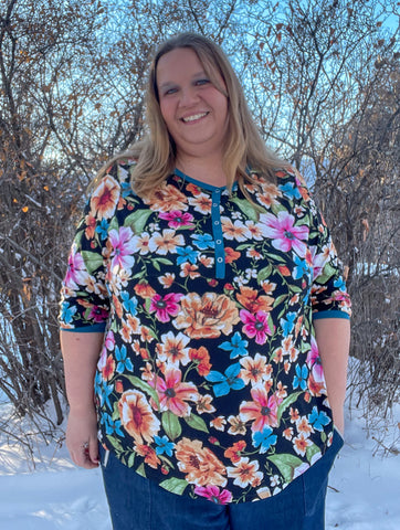 image of a person wearing a floral top