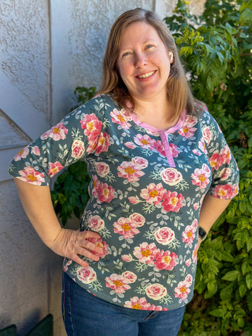 image of person wearing a floral top