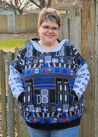 image of a woman wearing a star wars hoodie