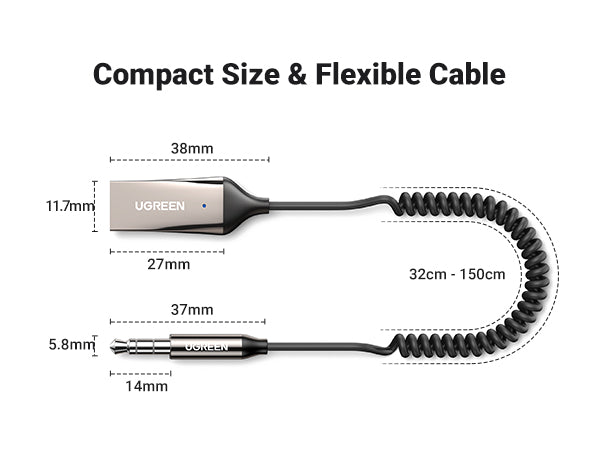 Ugreen Bluetooth 5.3 Receiver USB Aux Adapter with 3.5mm Jack