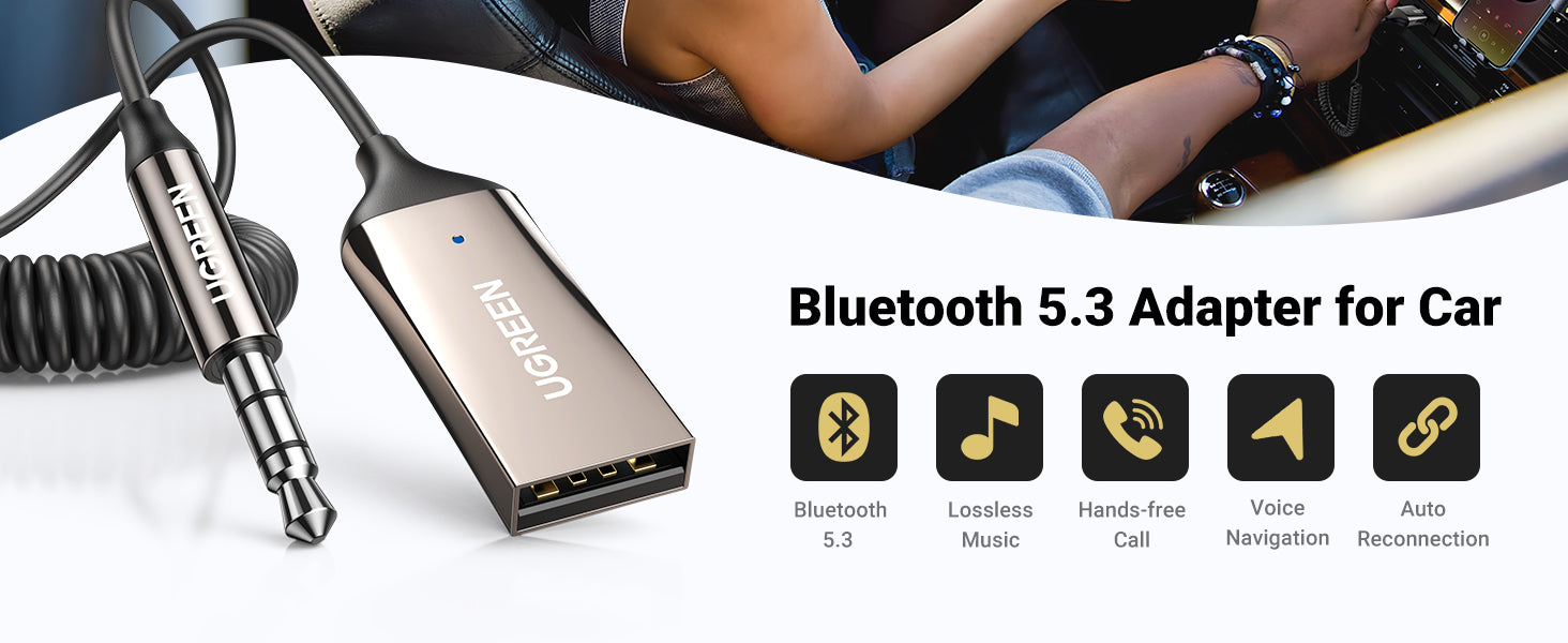 Ugreen Bluetooth 5.3 Receiver USB Aux Adapter with 3.5mm Jack