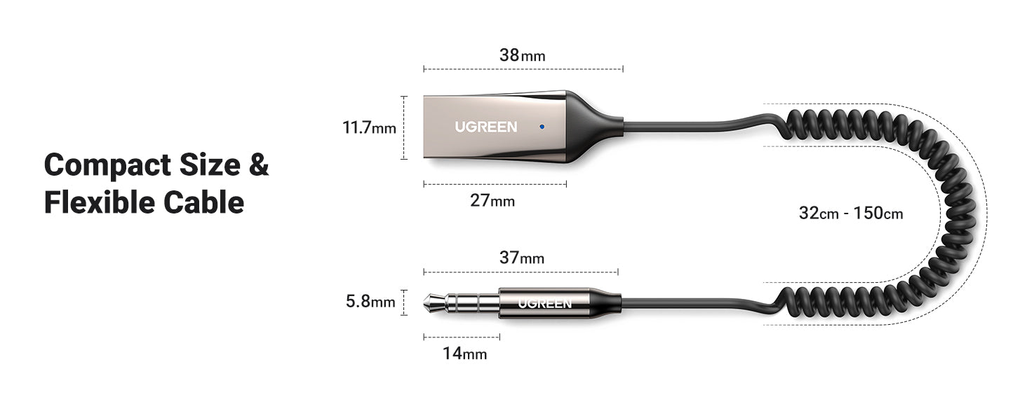 Ugreen Bluetooth 5.3 Receiver USB Aux Adapter with 3.5mm Jack