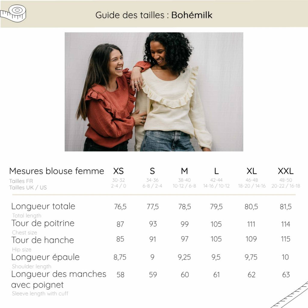 Size guide Bohémilk blouse