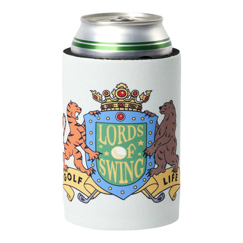 A koozie with golf motifs