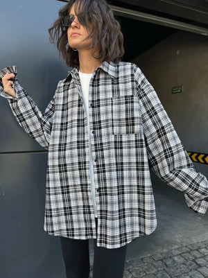 Casual Elegance Black & White Plaid Shirt - Thekittenpark