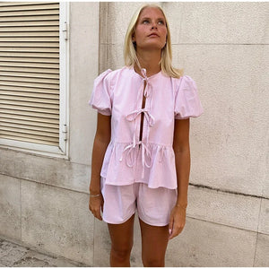 Striped Elegance Shorts Set - Thekittenpark