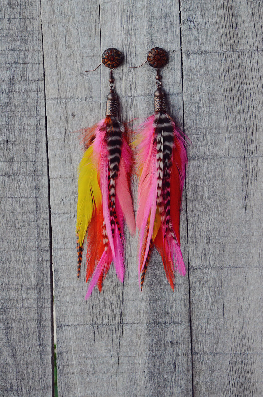 Cherry Sunset Feather Earrings