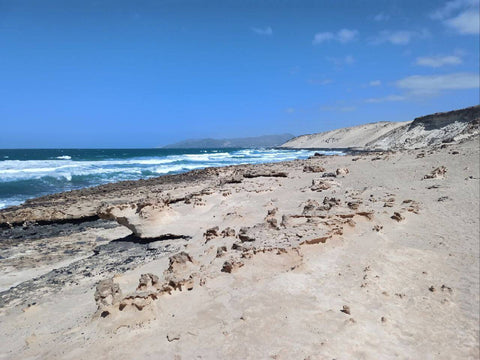 Spectacular vista of Playa de Aqua Liques, highlighting the rugged coastline, towering cliffs, and crashing waves along the remote hiking trail.