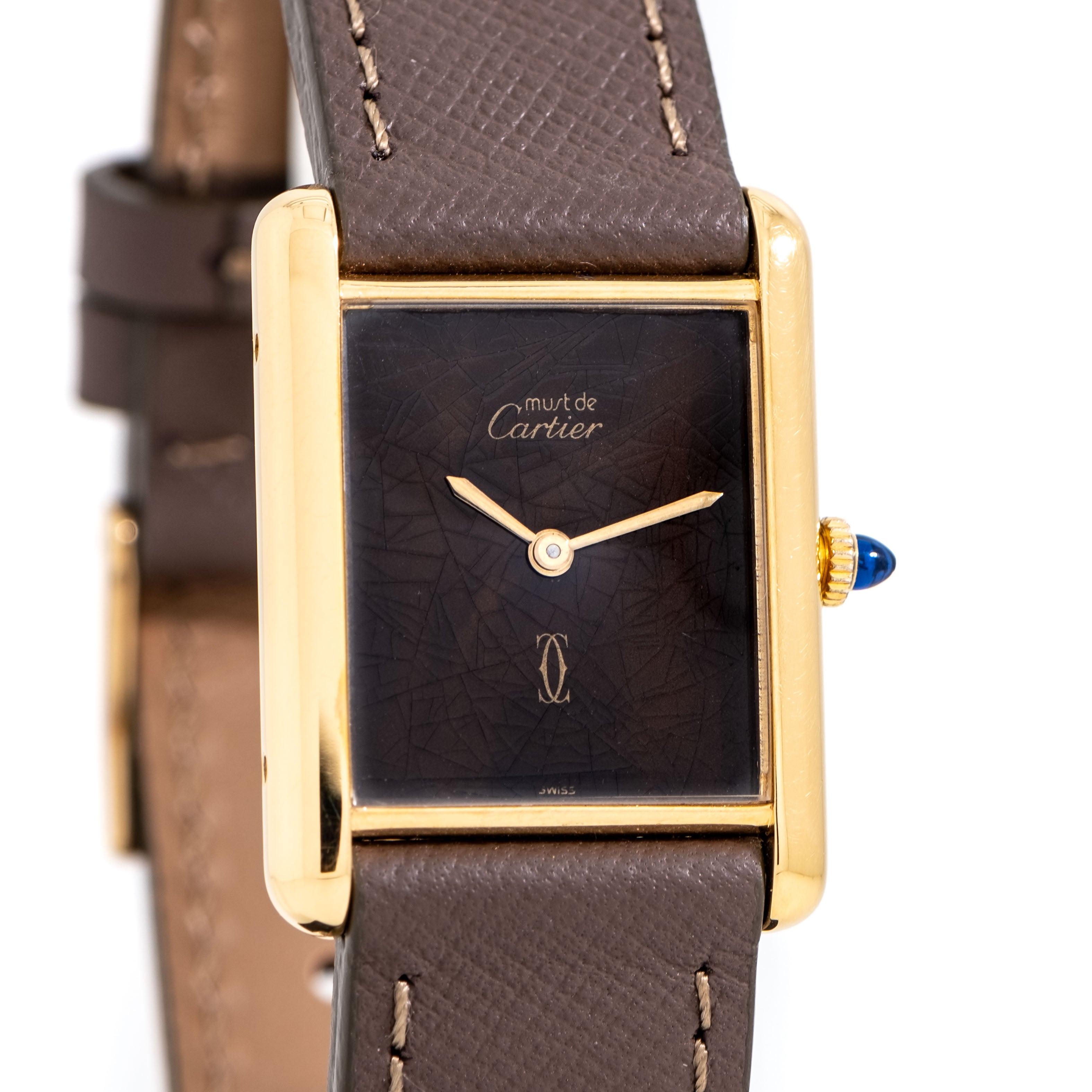 Image of 1990's Era Cartier Tank Must De 18k Yellow Gold Plated Over Sterling Silver Men's Size Watch (# 147