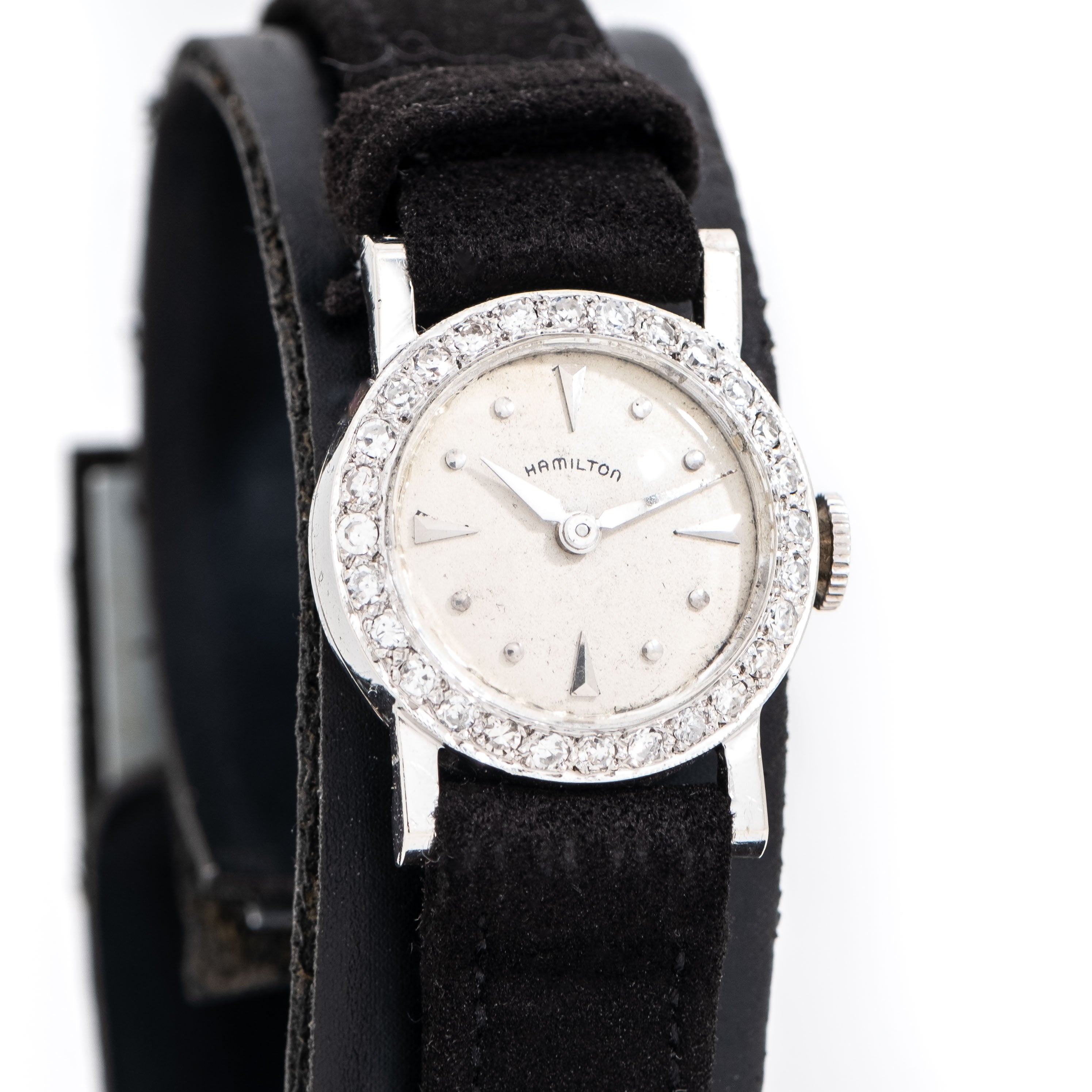 Image of 1960's Vintage Hamilton Ladies Solid 14k White Gold & Diamonds Watch (# 14882)