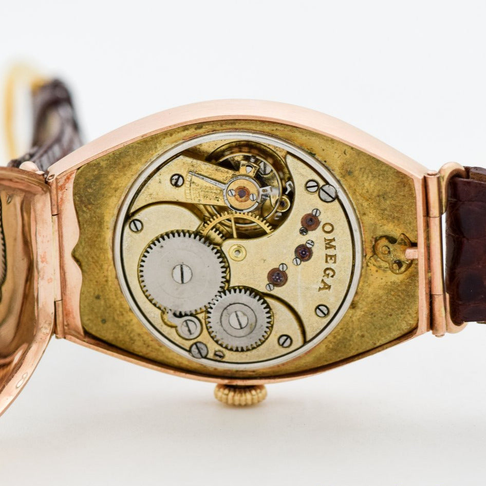 1920's Vintage Omega Tonneau-shaped 14K Rose Gold Watch