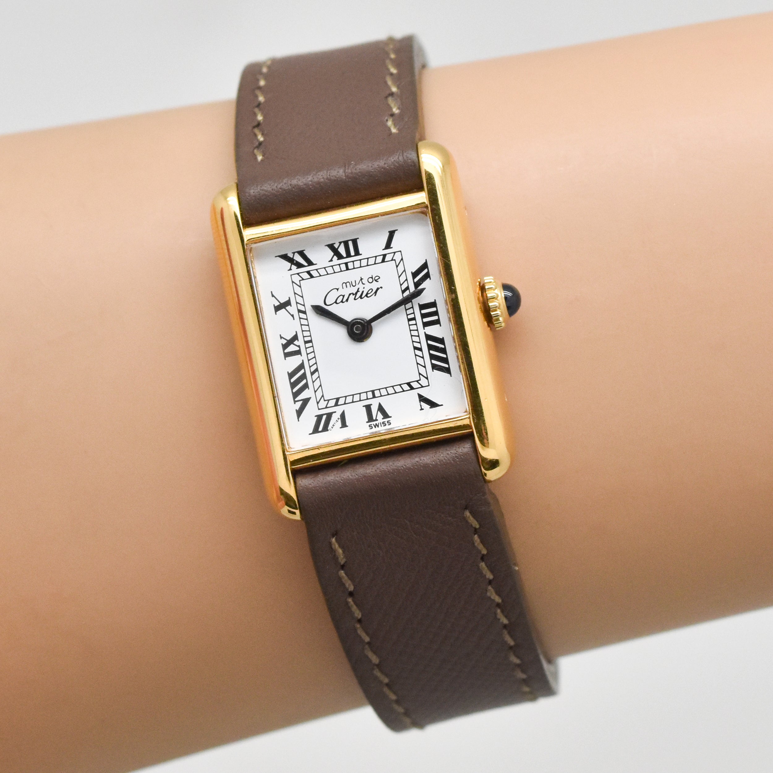 1990's era Cartier Tank Must de Ladies Sized 18K Yellow Gold Plated Watch (# 13535)
