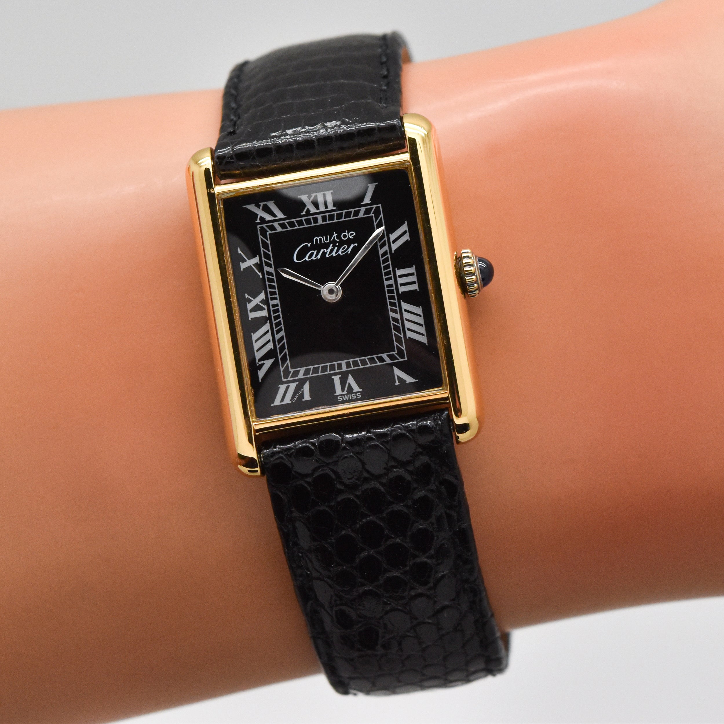 1990's era Cartier Tank Must de Men's Sized 18K Yellow Gold Plated Watch (# 13530)