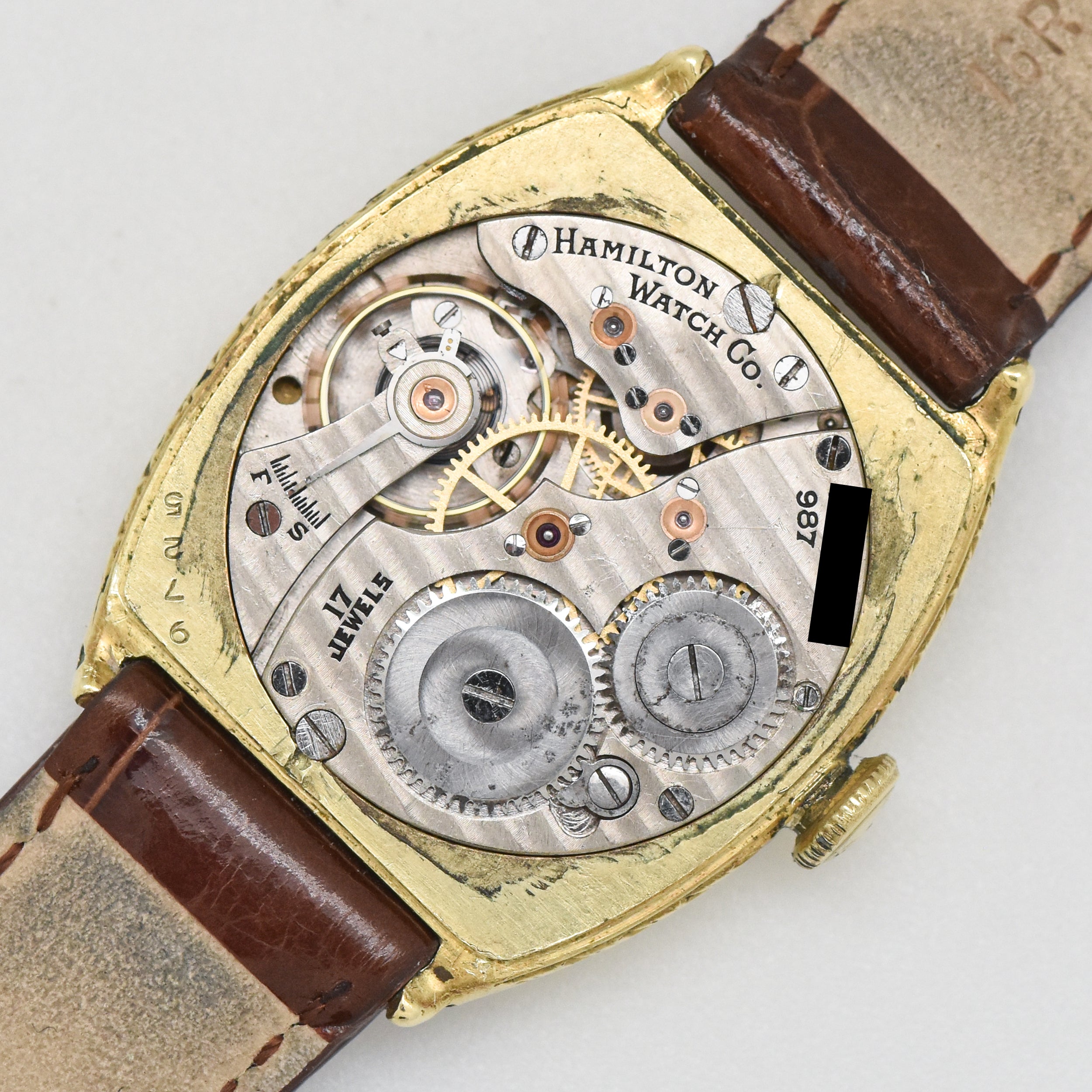 1927 Vintage Hamilton Tonneau-shaped 14K Yellow Gold Filled Watch (# 13542)