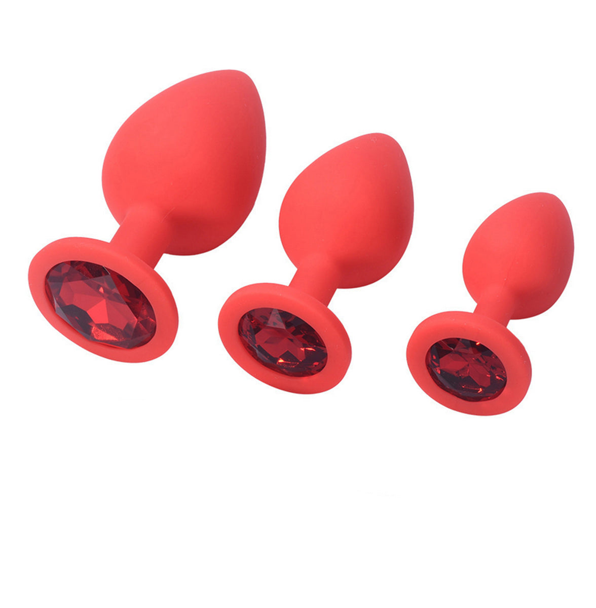 TPFSecret Juwel Analplug 3er Set - mit Schmuckstein Rot - Silikon Schwarz oder Rot - Rot