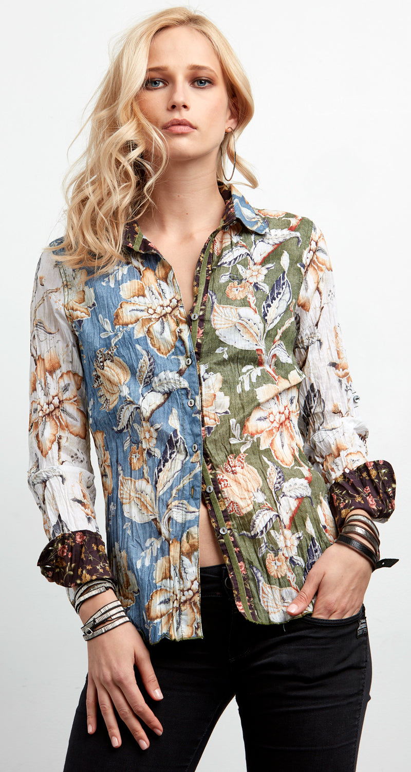 FLORA MIX BUTTON DOWN SHIRT