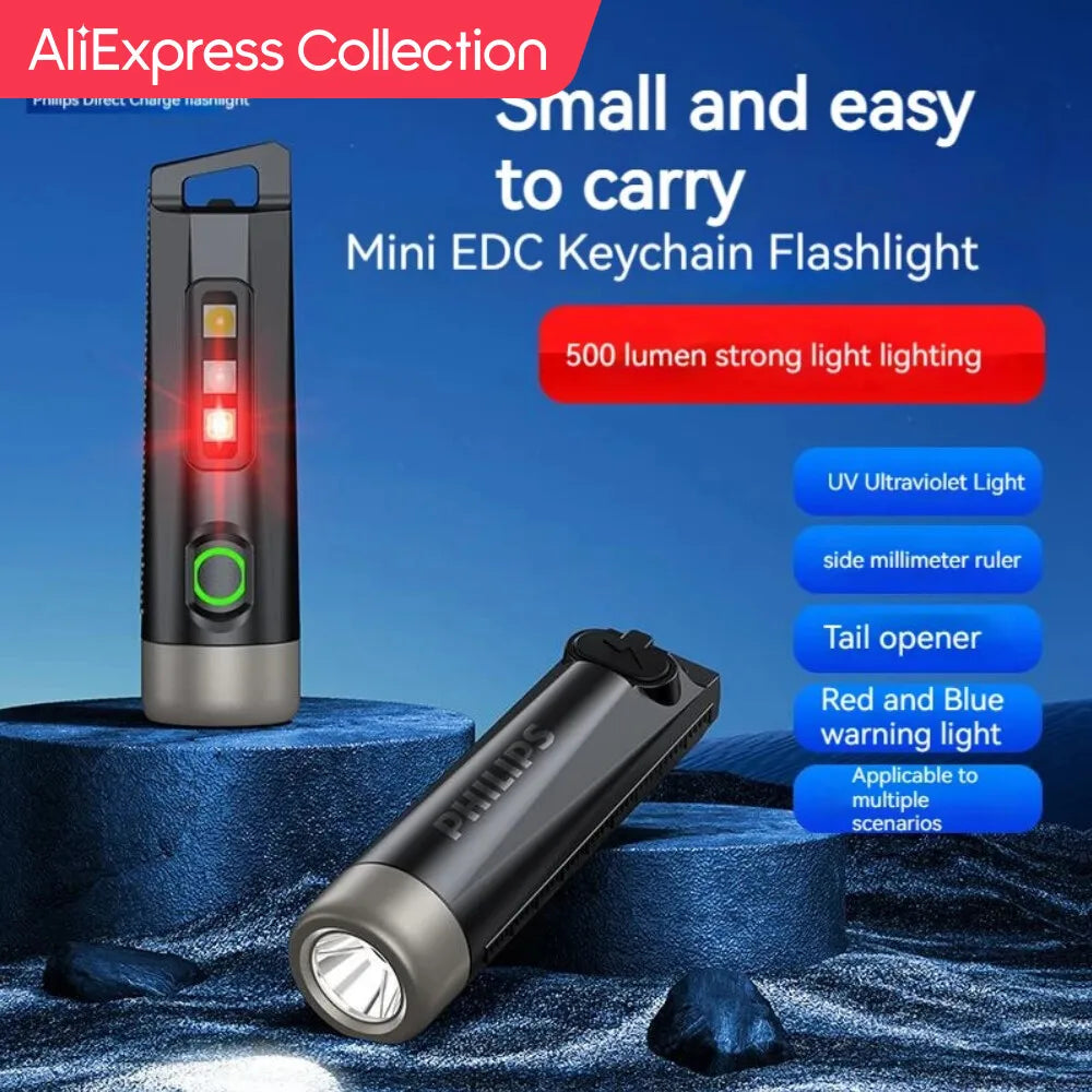 Collection PHILIPS NEW EDC Flashlight LED Rechargeable Mini EDC Keychain Flashlights Camping Lamp For Hiking Self