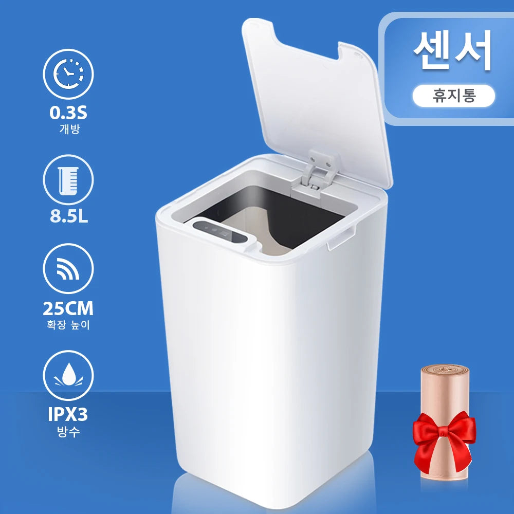 SDARISB Smart Sensor Trash Can Automatic Kicking White Garbage Bin for Kitchen Bathroom Waterproof 8.5-12L Electric Waste Bin