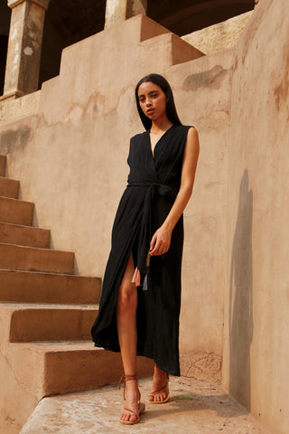 mirth amagansett black wrap dress in india