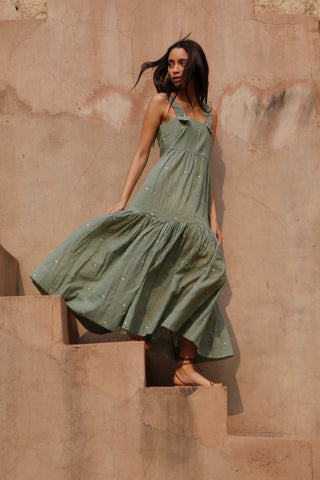 mirth rio green tiered scallped sundress
