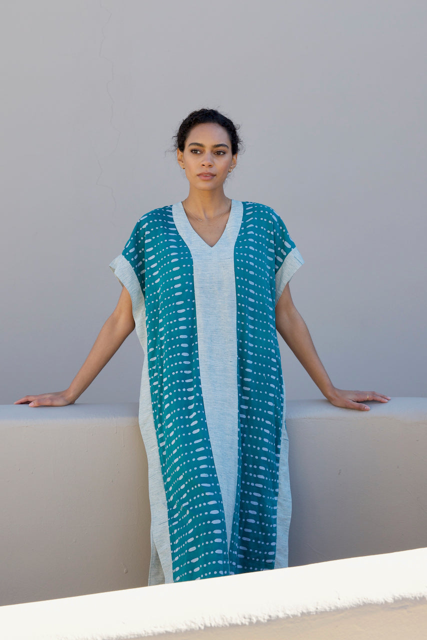 fiji caftan in teal batik