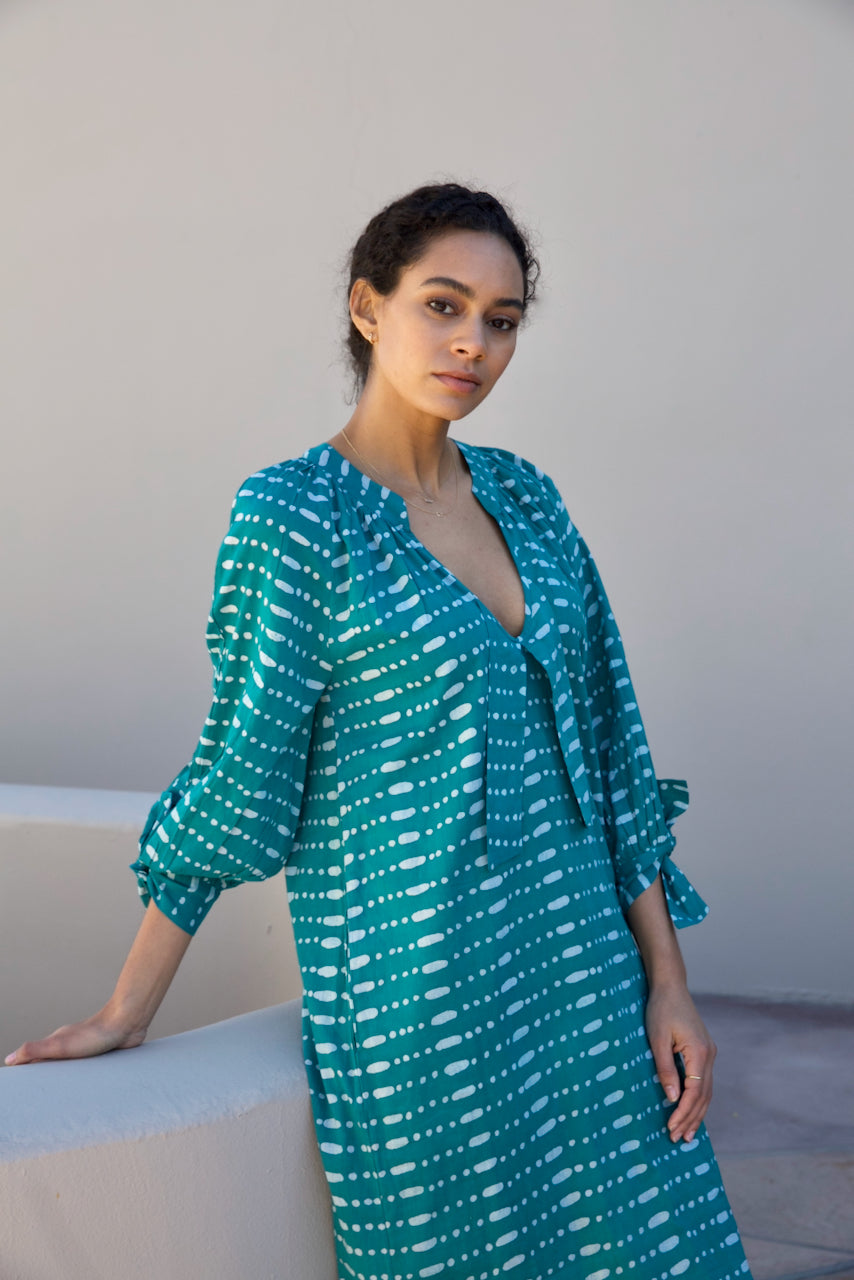 palm springs caftan in teal batik