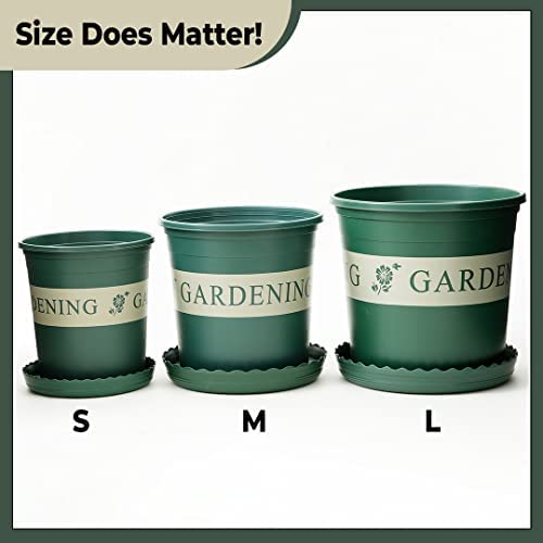 Kuber Industries Plastic Plant Pot|Indoor & Outdoor Plant Pot with Tray|Stylish Design|Durable & Lightweight|Water Drainage Holes||Medium|Green