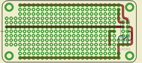 The colour prototyping PCB. Note how the LED resistors are mounted vertically to save room.