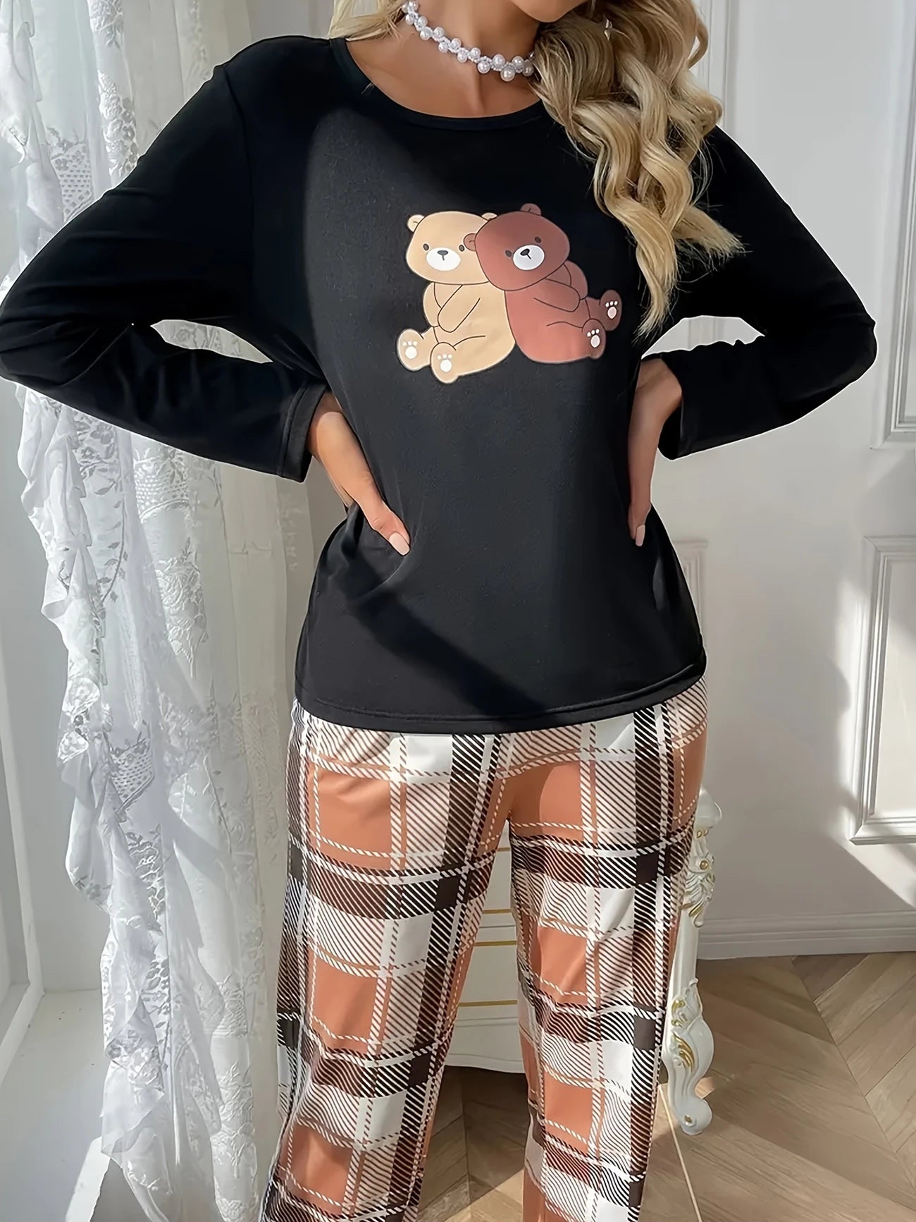 Leve 2 Pague 1] Pijama Feminino Ursinho do Inverno (Proteção e conforto térmico) + BRINDE: 1 Pantufa Antifrío + estilo para usar em casa 5