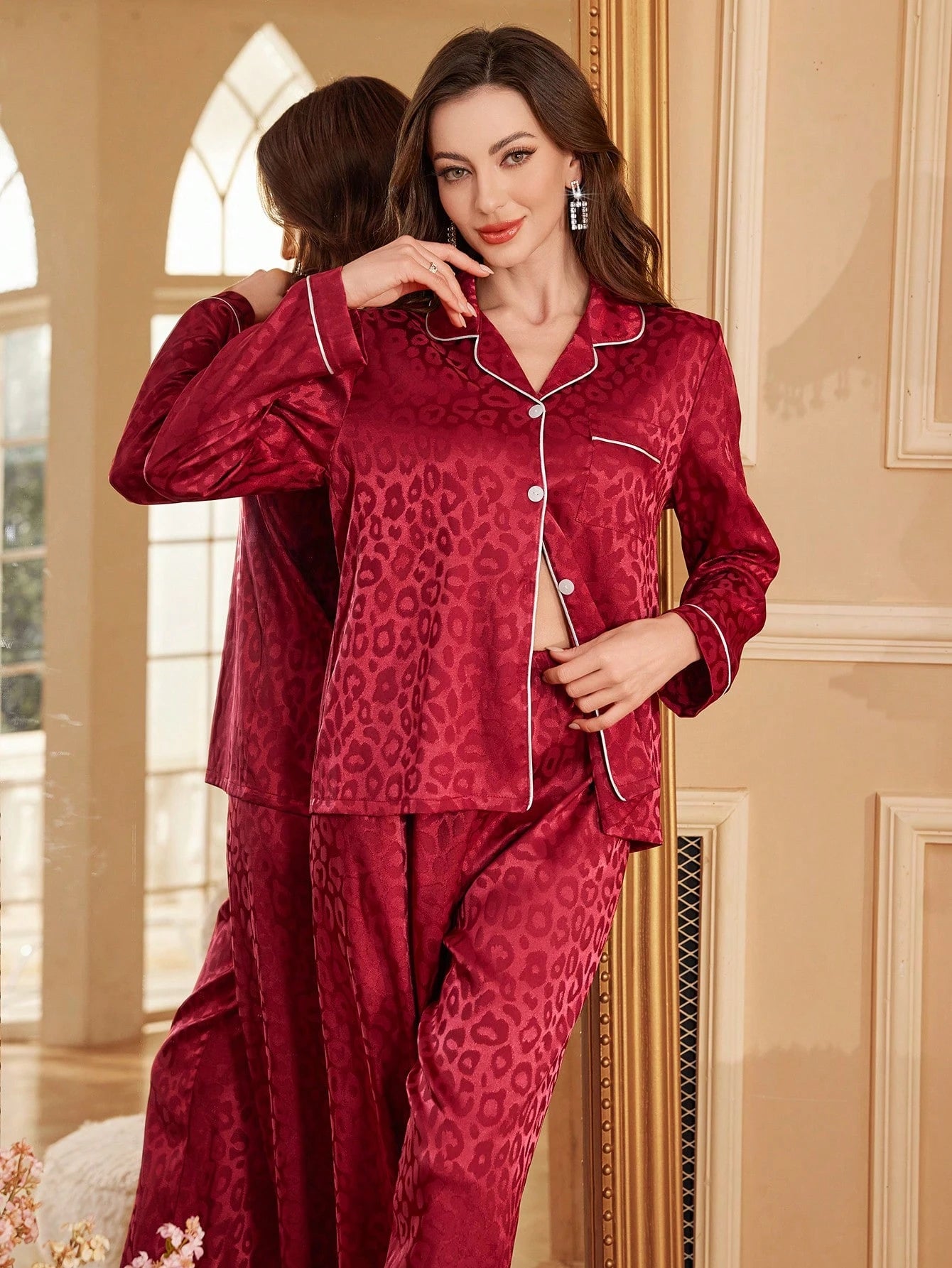 [Leve 2 Pague 1] Pijama Feminino Jacquard (Maciez que aquece) + BRINDE: 1 Pantufa Nuvem Antiaderente 8