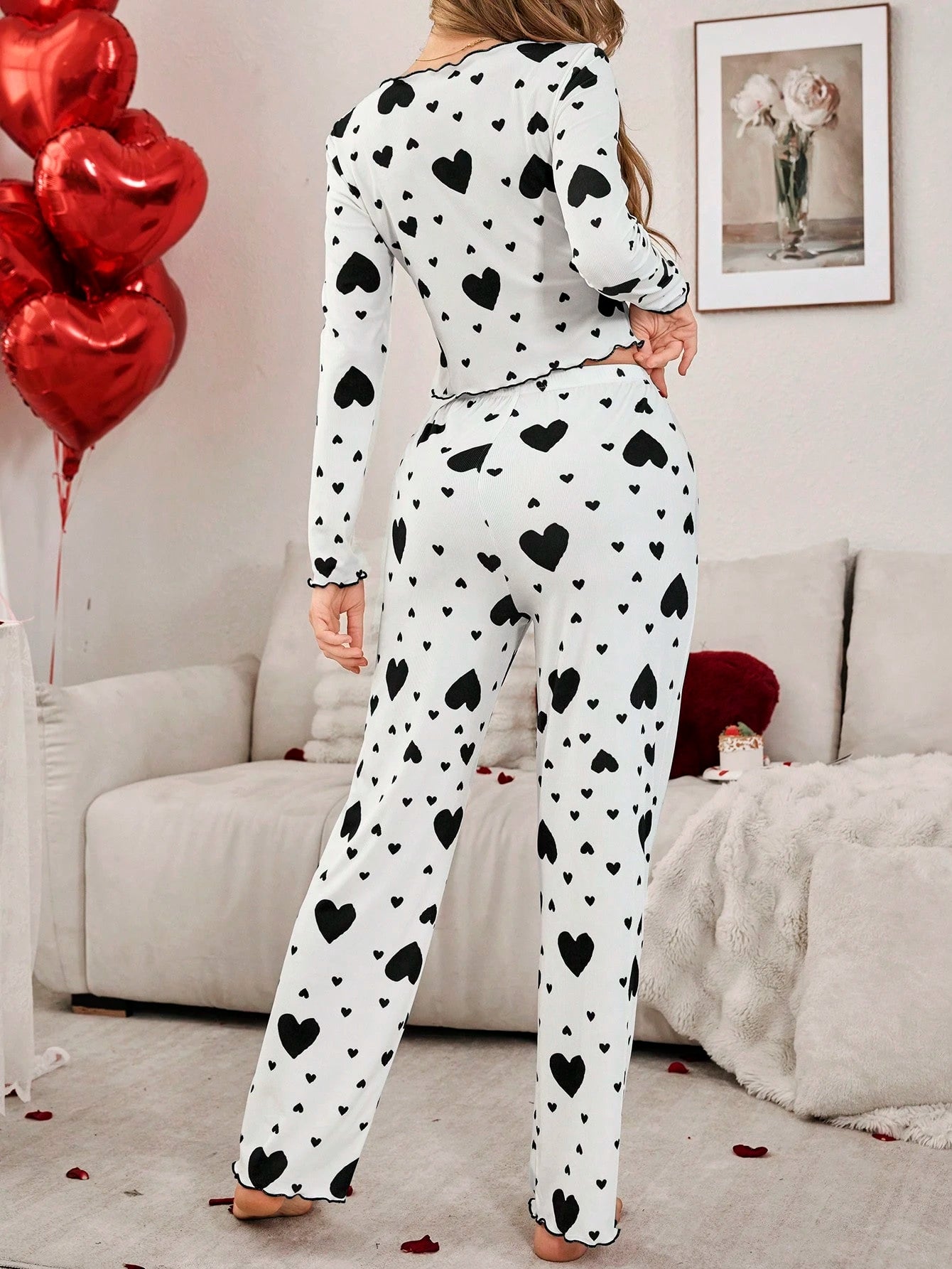 [Leve 2 Pague 1] Pijama Feminino Coração de Outono (Ideal para noites frias) + BRINDE: 1 Pantufa Nuvem Antiaderente 12